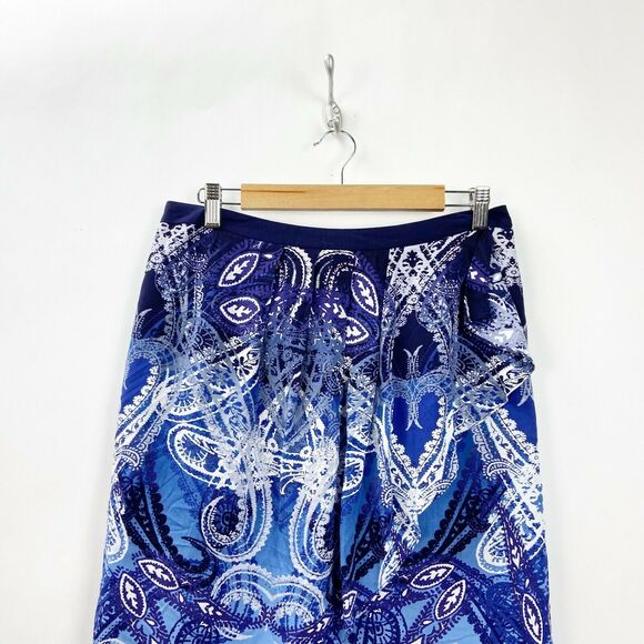 2/$30 Peter Nygard 8 Womens Blue Boho Print Ruffle Skirt - Picture 3 of 9